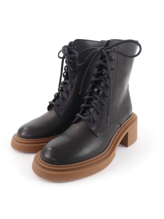 Loewe Handbags - Loewe Log Lace Up Leather Boots Short Black 37